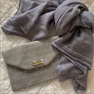Stella & Dot Westwood scarf, metallic vegan clutch